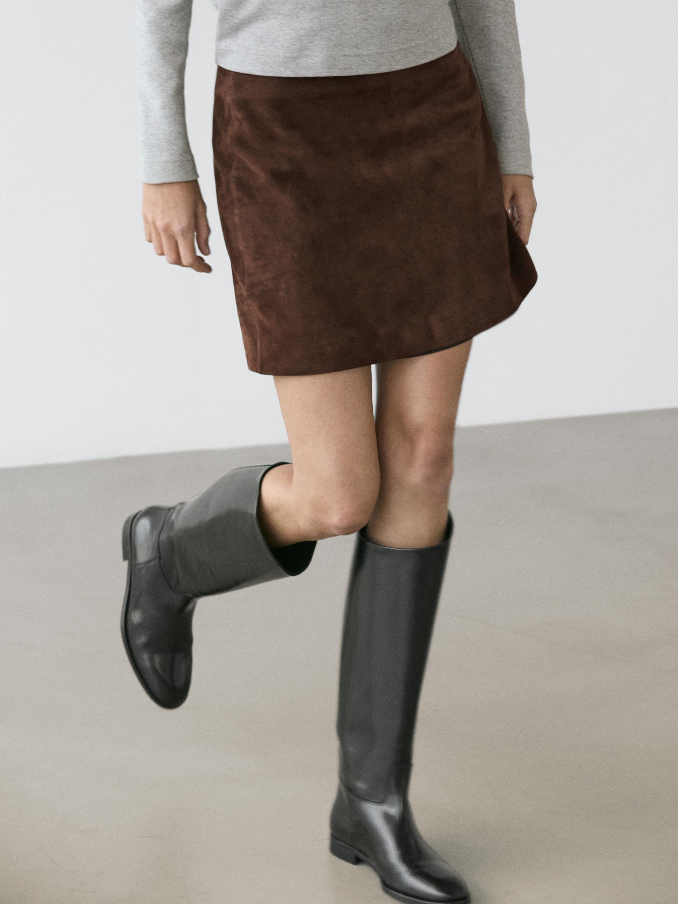 Suede leather mini skirt